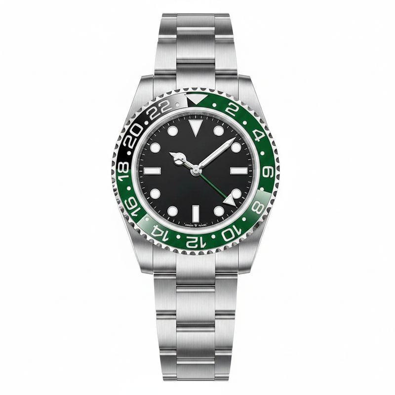 Green Bezel Dual-Time Automatic Watch