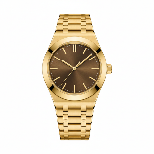 Frosted Yellow Gold Smoked Dial Watch
